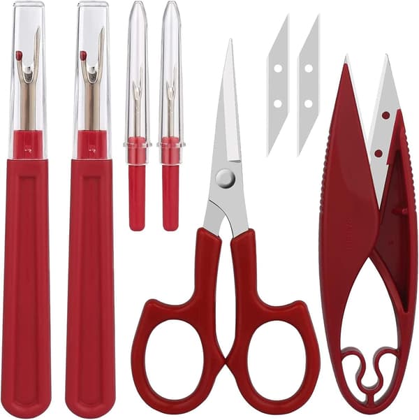 Sprettekniv, stingfjerner og trådkutter med 2 store + 2 små sprettekniver, 1 pakke trådkuttere, 1 pakke med 5\" saks