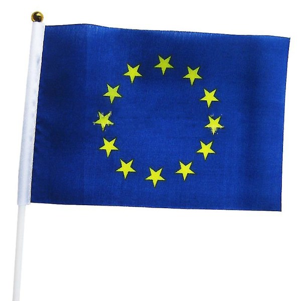 14x21cm 10st Den lilla EU-flaggan Europeiska unionens banderoll Handens nationella flagga med stång Hand viftande flagga Nc020