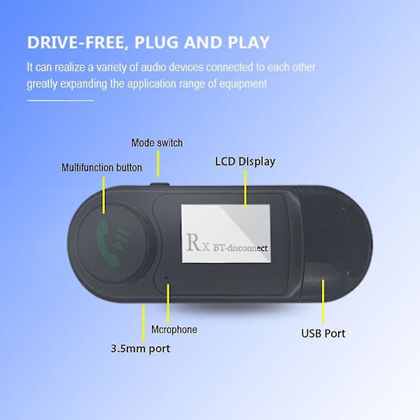 Bluetooth-kompatibel 5.0-adapter Aux-ljudmottagare Sändare 2 i 1 med LCD