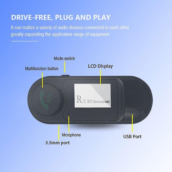 Bluetooth-kompatibel 5.0 Adapter Aux Lydmottaker Sender 2 i 1 Med LCD