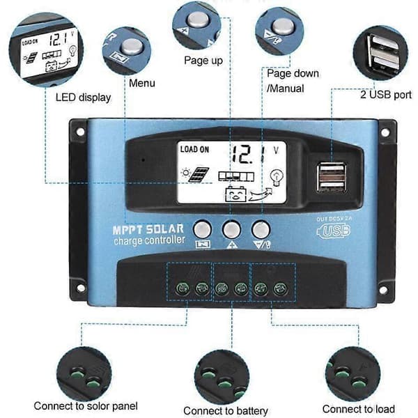 MPPT 50A Solar Charge Controller Dobbelt USB LCD-display 12V 24V
