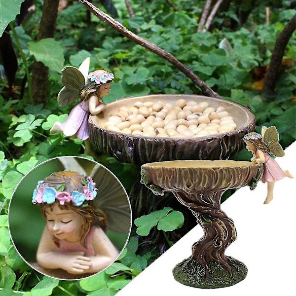 Fuglebad til Udendørs, Fuglefoder Resin Fairy Garden Statue Dekoration Fuglebad Have Skål Gaard Fuglebad Have Figur Attractiv Fuglebad Foder