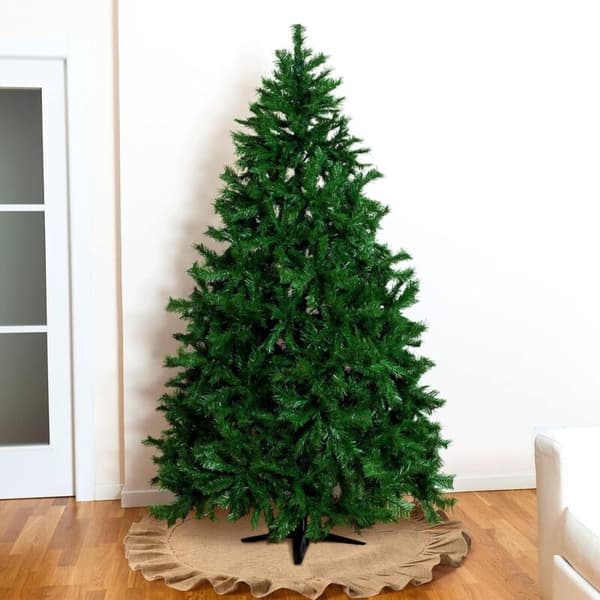 Julgransmatta i linne, veckad julgransmatta, trädbasöverdrag med volang, rustika höstdekorationer för vinterfest (80 cm)