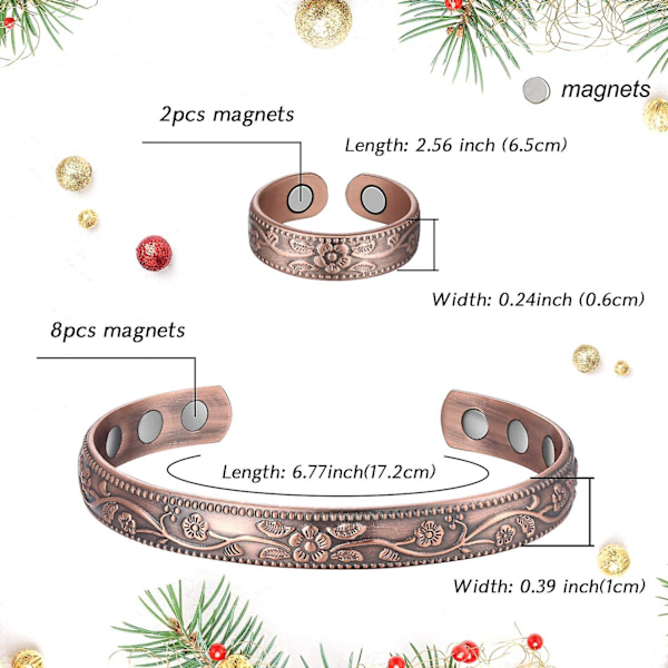 Kobber Magnetarmbånd og Ring for Menn og Kvinner - Smertelindring for Artritt og Karpaltunnelsyndrom
