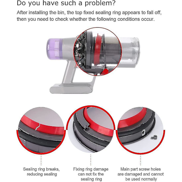 Dammbin topp fixerad tätningsring kompatibel med Dyson V11 V15 Sv14 Sv15 Sv22 dammsugare, dammbin/smutskopp kompatibel del