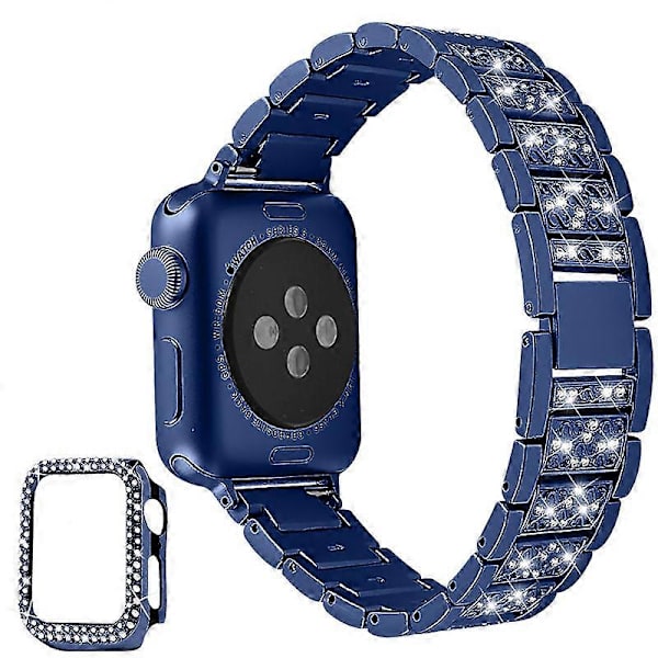 Snygg Armbandsur med Rhinestone Dekoration 3 Pärlor i Rostfritt Stål + PC-Skyddande Skal för Apple Watch Series 6/5/4/SE 44mm - Blå