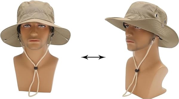 Herre sommerhat til solbeskyttelse, camouflage safarihat med bindebånd, hurtigtørrende og åndbar til udendørs brug, camping
