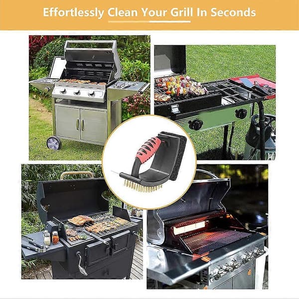 Grillbørste Grilltilbehør Messing Grillrensebørste 3 i 1 Multifunksjonell BBQ Rensebørste