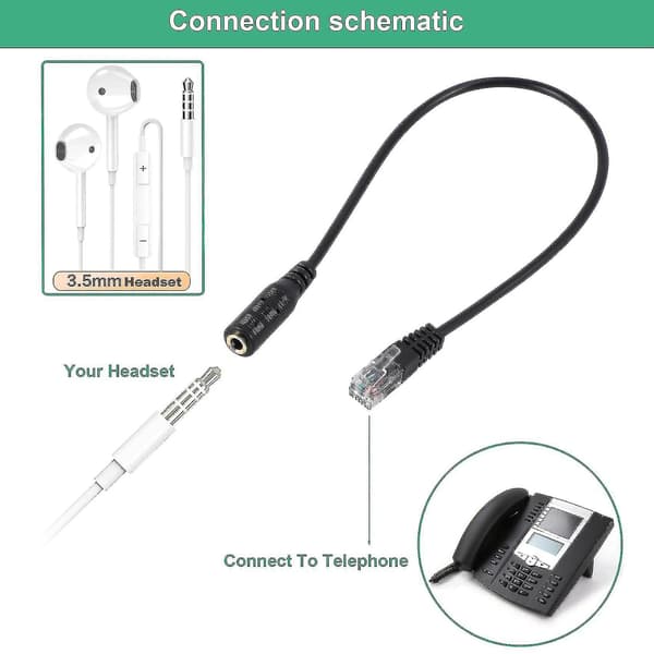 3,5 mm stik til RJ9 til headset til kontortelefonadapterkabel