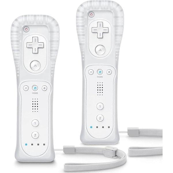 Udskiftnings-Wii-controller, 2-pak, Wii Remote Controller, med silikoneetui og håndledsrem, fjernbetjening til Wii/Wii U, hvid