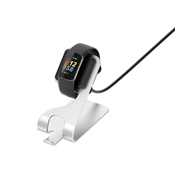För Fitbit Charge 5/6 Watch Holder Luxe Aluminiumlegering Andra Generationen Multifunktionell Metall Säte Laddare, Silver