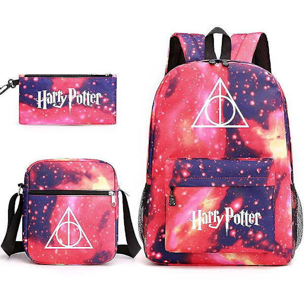 3-delt sett Harris Potter ryggsekk, skulderveske og pennal for jenter og gutter. Trykt, avslappet og trendy skoleveske for utendørs bruk. Perfekt gave.