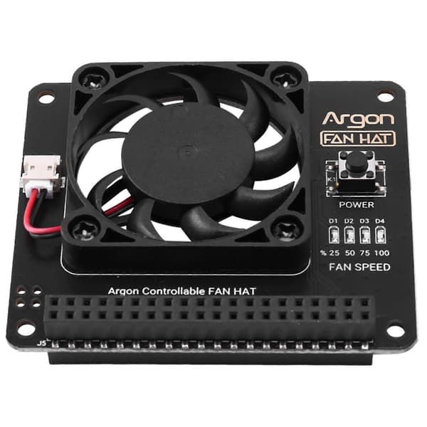 Argon Vifte HAT for Raspberry Pi 4/3 Kjølevifte med Programvarejusterbar Hastighet / 40mm Stor Vifte for Ra