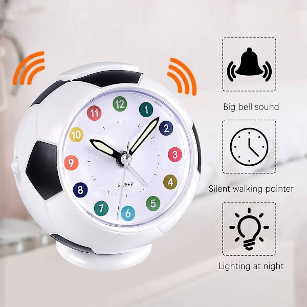 Children"s Alarm Clock Analog Boy Girl Alarm Clock Battery Operated Alarm Football Shape Silent Non-ticking Luminous Snooze Rising Sound Alarm B -cdsx