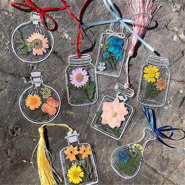150 st Transparenta Torkade Blommor Bokmärken DIY Handgjorda Bokmärken Glasvaror Dekaler Blom Sid Cl