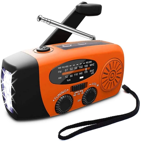 Nödväderradio, handvevsradio, bärbar solenergi AM/FM NOAA väderradio, ficklampa, power (orange)