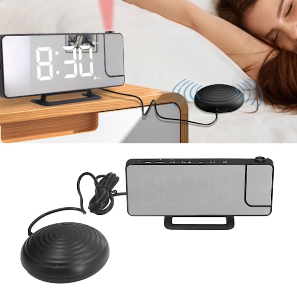 SQCLV Projektionsväckarklocka Automatisk Ljussensor 6 Nivåer Ljusstyrka Snooze-funktion USB-väckarklocka med Vibrator