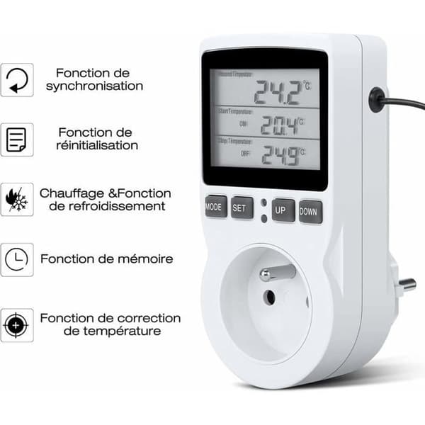 Programmerbar Digital Termostatplugg - LARGEIGHT - Largeight - Temperatursensor - 16A - LCD-skjerm