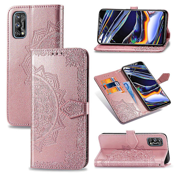 Etui til Realme 7 Pro Læder Pung Cover Emboss Mandala Magnetisk Flip Beskyttelse Stødsikker - Rosenguld