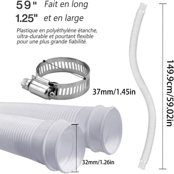 Poolpumpslang | Ersättningsslang för poolpump, 150 cm lång, 32 mm diameter poolslang