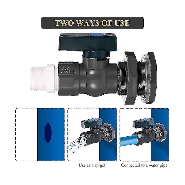 Pvc-regnvattenshinkkran-kit, 3/4-tums Pvc-kulventil, hink hink vattentank damm hink kran Ki
