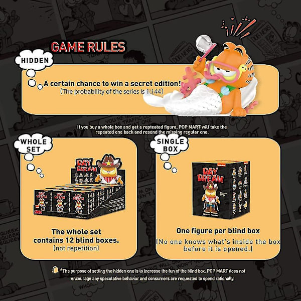Pop Mart Garfield Dream Series - 1 st blindbox leksakslåda bulk populär samlarobjekt slumpmässig konstleksak heta leksaker söt figur kreativ present, till jul födelsedag