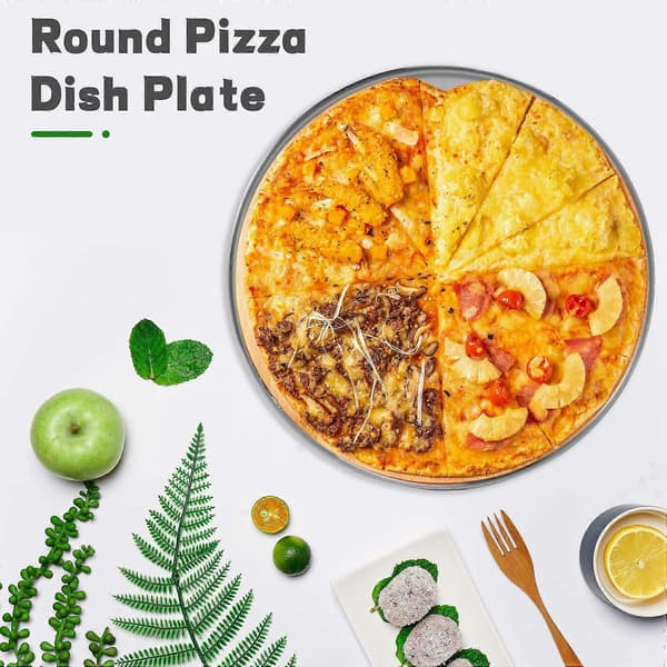 10 tommer pizzaform sæt med 2, runde pizzabakker i rustfrit stål, sprød ovnform til bagning Se
