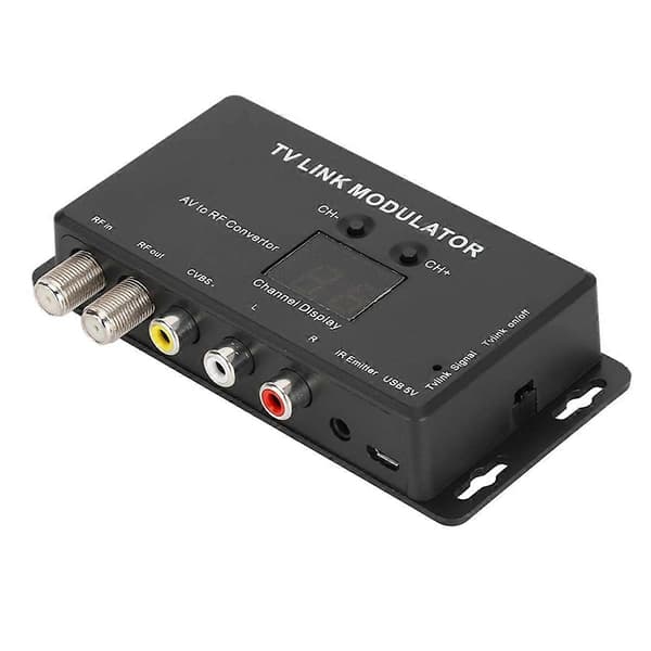 TM70 UHF TV LINK Modulator AV til RF Konverter IR Extender med Kanalvisning USB 5V