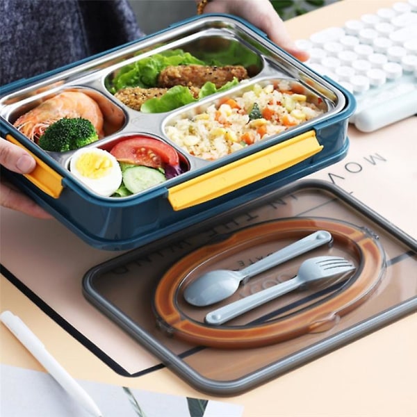Bento Box Lunchbox i rostfritt stål Mat Läcksäker frukost Lunchbox för barn med fack F
