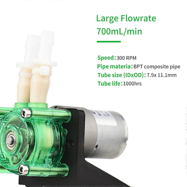 GROTHEN DC 24V Dosseringspump Peristaltisk Pump Mini Vatten Vätskepump Stort Flöde Peristaltisk BPT Tu