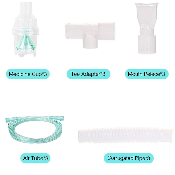 Nebulizer Ersättningskit, 3 Kompletta Set med Slang och Munstycke för Hemanvändning