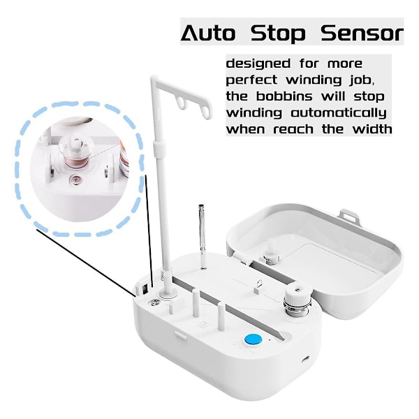 Automatisk spolevikler med automatisk stopp, stor trådholder for symaskintråd