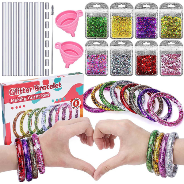 Kids DIY Glitter Armband Kit Leksaker Transparent slang Glitterarmband Smycketillverkningssats för barn Flickor Party Favors Present
