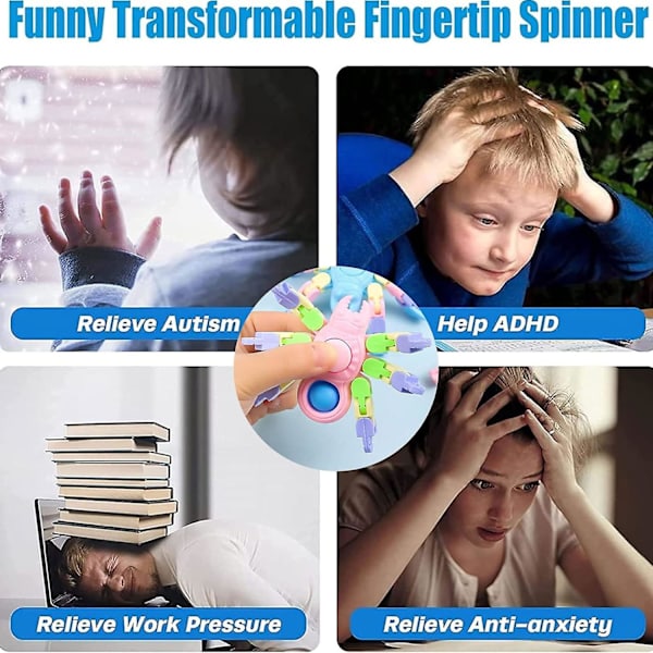 4-pack nya sensoriska fidgetleksaker, transformerbar kedjespindelfingertoppsspindel, DIY fidgetspinners för barn och vuxna födelsedagsfestgåvor