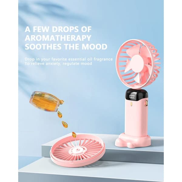 Mini bærbar USB-bordventilator, 5 ventilatorhastigheder, indbygget USB-batteri. Sammenklappelig ventilator (pink).