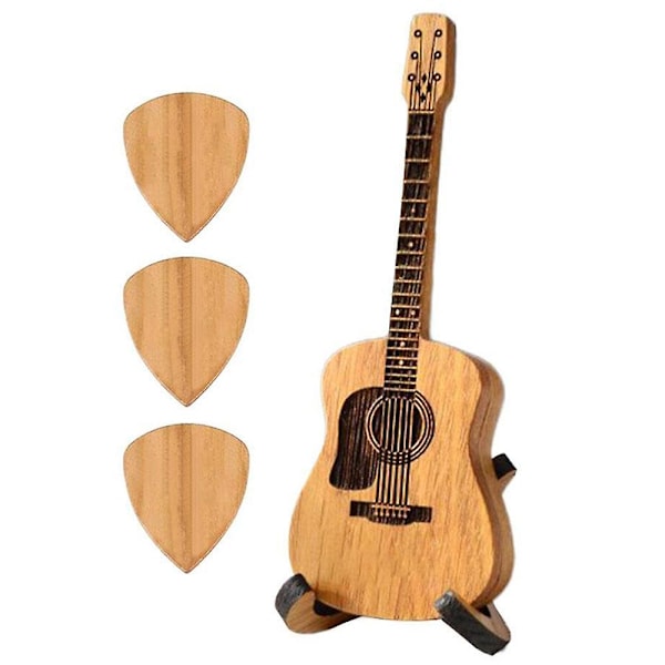 Gitarrplockfodral, Trä Akustisk Gitarrplocklåda, Gitarrplockhållare med 3 Gitarrplock, Gitarrplockställ för Gitarrspelare Älskare