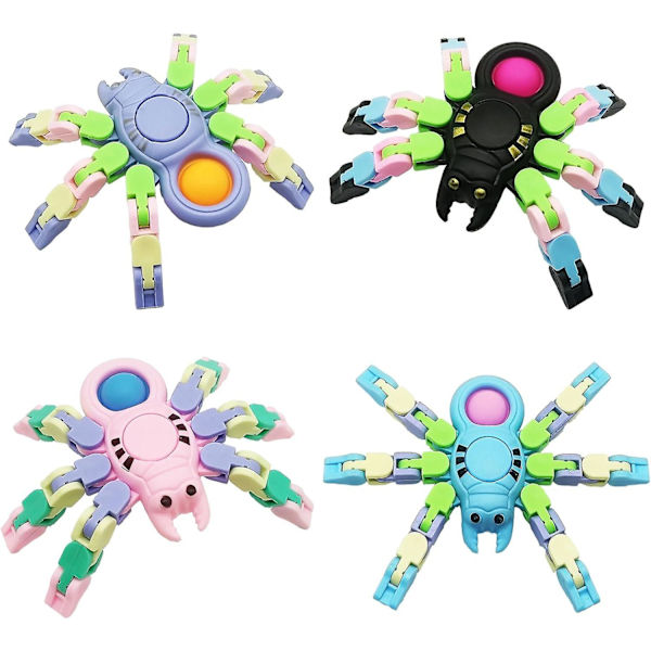 4-pack nya sensoriska fidgetleksaker, transformerbar kedjespindelfingertoppsspindel, DIY fidgetspinners för barn och vuxna födelsedagsfestgåvor