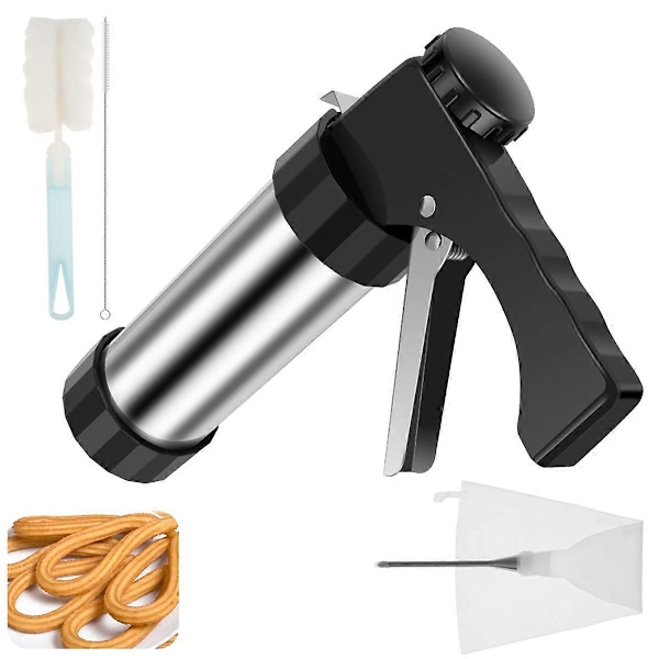 Churrera Churro Maskine Rustfrit Stål Churro Maker Kit med 3 Forskellige Dyser Sprøjtepose H