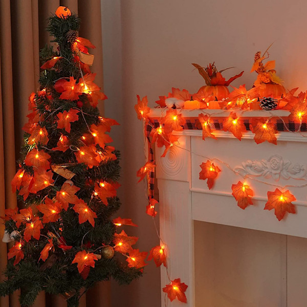 Höstdekoration 20 LED konstgjorda löv lönnlöv fallande ljusslinga dekor Halloween jul