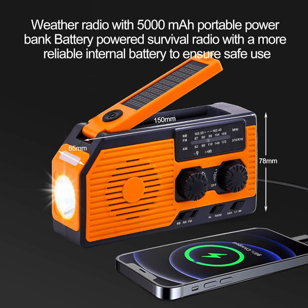 Wind Up Solar Radio, Digital Hand Crank Radio, 5000 mah batteriradio Bärbar, Survival Emergency Radio, Am/fm Wind-up Radio