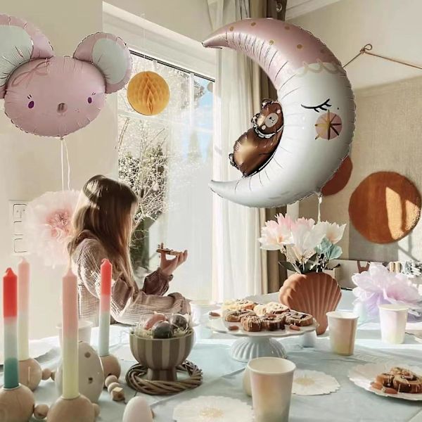 Rosa Mus-Balloner 6 stk Folie Helium Rosa Mus Formet Dyr Fest Balloner Tegneserie Dyr Rosa Mus Skov Balloner Til Jungle Safari Tema Tilbage