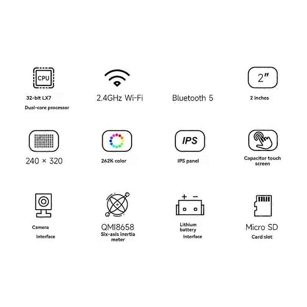 ESP32 S3 LCD-kameran kehityskortti 2 tuuman LCD-näytöllä 240x320 QMI8658-anturilla ja akkuportilla