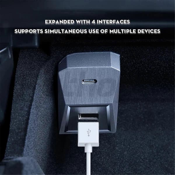 USB Hub til Tesla Model 3 Model Y 2021-2023, 4-i-1 Multi Port Handskerums Hub Flash Drive Docking Sta