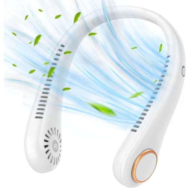 Mini bärbar nackfläkt, tyst, handsfree, bladlös, tre ventilationshastigheter.