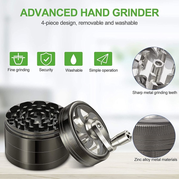 Sunrain Grinder, 4-i-1-delad kvarn, stor kryddkvarn, zinklegeringskvarn, krydda