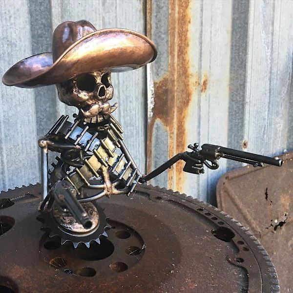 Cowboy Skull Bilhjelm Ornamenter, Gunslinger Skull Hjelm Ornament 3d Metal Skelet Statue Retro Bil Lastbil Skull Skulptur Dekoration