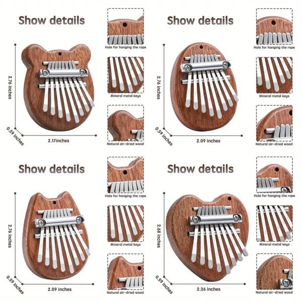 Mini 8-tangenters kalimba tummepiano present oval form