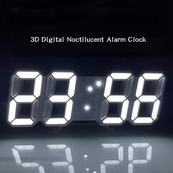 Digital 3D LED Vägg/Skrivbordsklocka Alarm Stora Siffror Automatisk Ljusstyrka USB Temperatur