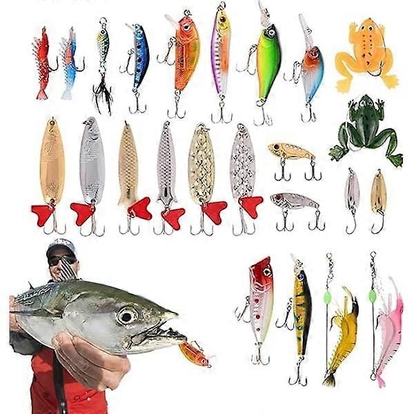 Julefiskekalender 2024 - Fiskeagnsett, Fiskeutstyr for Voksne Menn Gutter, Fisketilbehør (24 stk)