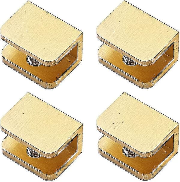 2024 Nytt Pack med 4 Glasklämmor, Borrfri Glashyllfäste Klipphållare Stöd (för 10mm-12mm Glas, Guld)rx4458